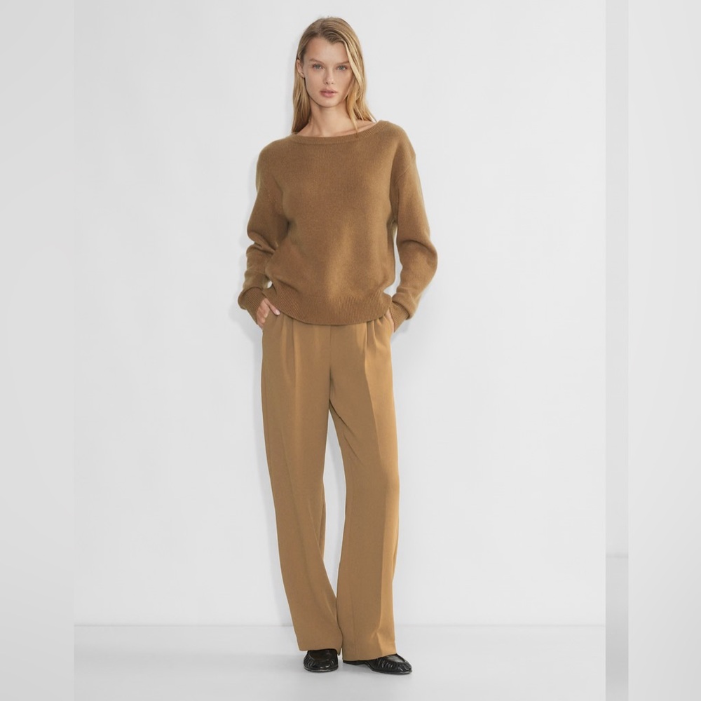 🖤 Wilfred Aritzia Effortless  Tan Wide-Leg Pants